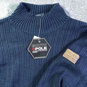 South Pole Men's Ribbed Mock Neck Long Sleeve Sweater Knit Top Size L Navy‎